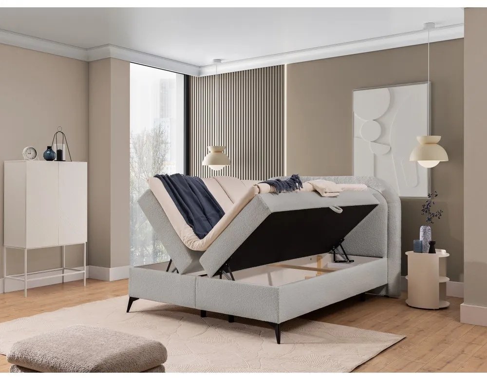 Светлосиво боксспринг легло 160x200 cm с място за съхранение Ornes – Ropez