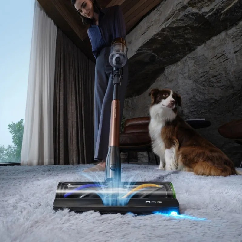 Вертикална прахосмукачка Dreame Essential V30 VVV17B, 880W, 30000 Pa, 90 мин, 0.6 л, HEPA H14, OmniX™ 2.0, Разпознаване на замърсявания, Сгъваема, Черен/бронз