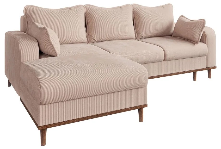 Бежов ъглов диван от рипсено кадифе (ляв ъгъл) Beata – Ropez