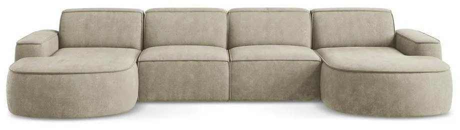 Бежов шенилов ъглов диван (U форма) Omao – Makamii