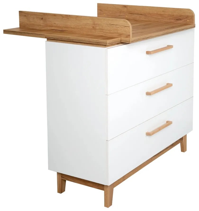 Бял нисък скрин от дъб с маса за преповиване 118x104 cm Finn - Roba