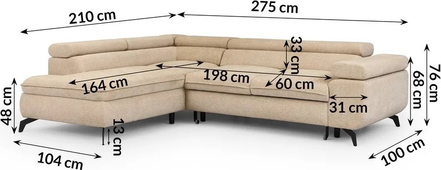 Бежов шенилов ъглов диван (ляв ъгъл L форма) Marbeya – Ropez