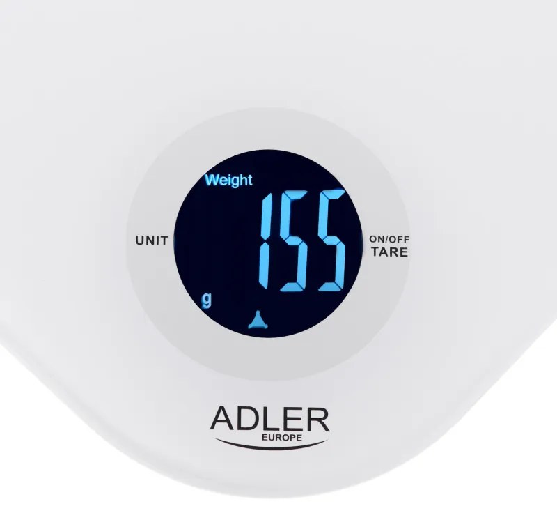 Кухненска везна Adler AD 3180, До 10 кг, Измерване на течности, ТАРА, LCD дисплей, 2 x AAA, Бял