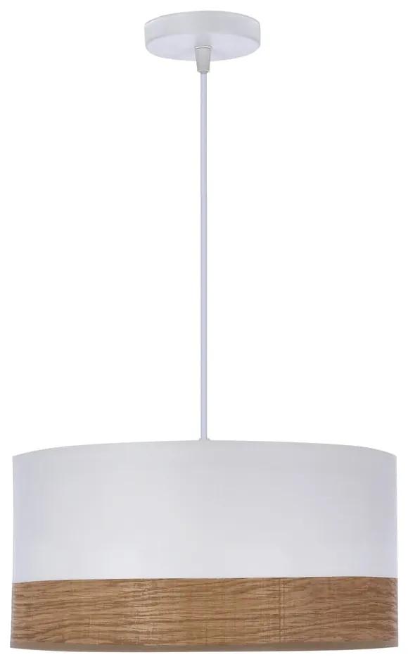Бяла висяща лампа с фурнир и текстилен абажур ø 30 cm Bianco - Candellux Lighting