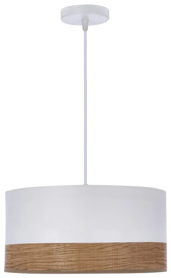 Бяла висяща лампа с фурнир и текстилен абажур ø 30 cm Bianco - Candellux Lighting