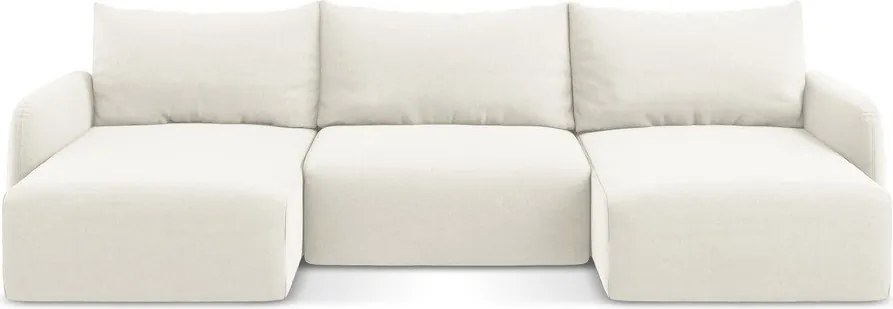 Кремав кадифен сгъваем/с място за съхранение ъглов диван (U форма) Kalena – Makamii