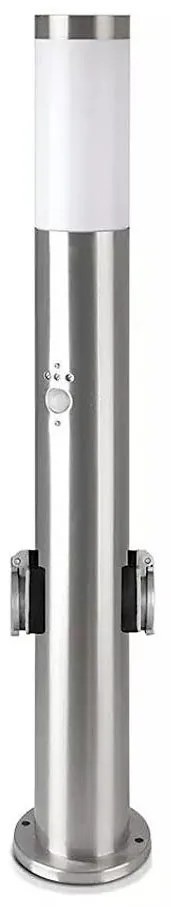 Екстериорна лампа със сензор + 2 гнезда 1xE27/60W/230V IP44 60 см матов хром