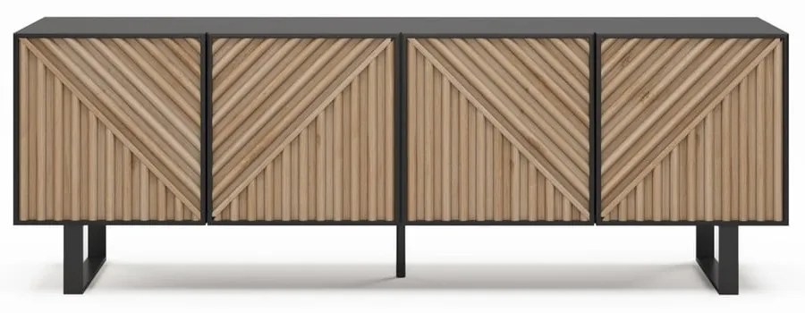 Черно-естествена маса за телевизор от декор от дъб 161x55x35 cm Alana – Marckeric