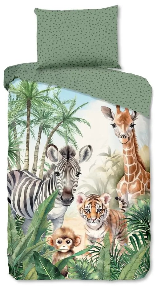 Зелено единично памучно детско спално бельо 140x200 cm Thabo – Good Morning