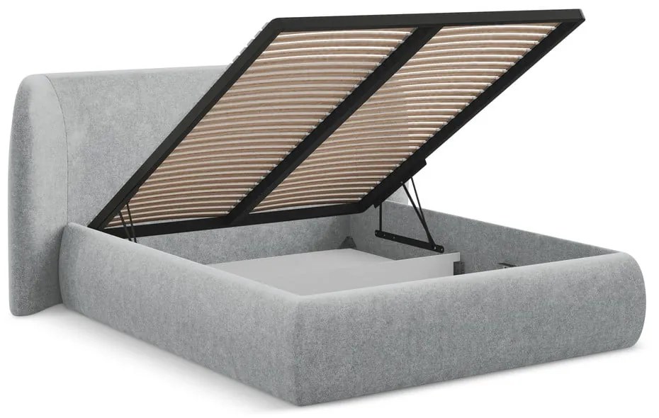 Светлосиво двойно тапицирано легло с място за съхранение и включена подматрачна рамка 140x200 cm Hauke – Makamii