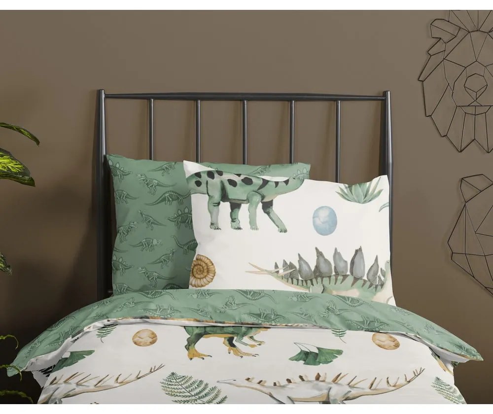 Зелено-бежово единично памучно детско спално бельо 140x200 cm Gabi – Good Morning