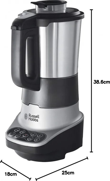 Блендер за супа с нагревател Russell Hobbs Soup & Blend 21480-56, 1200W, 1.75L, 8 програми, Звук, Поддържане на топлина, Черен/инокс