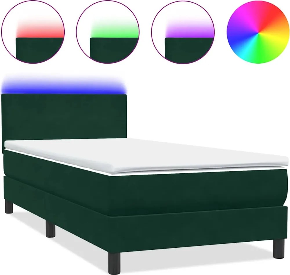 3316716 vidaXL Боксспринг легло с матрак и LED, тъмнозелено, 80x220 см, кадифе