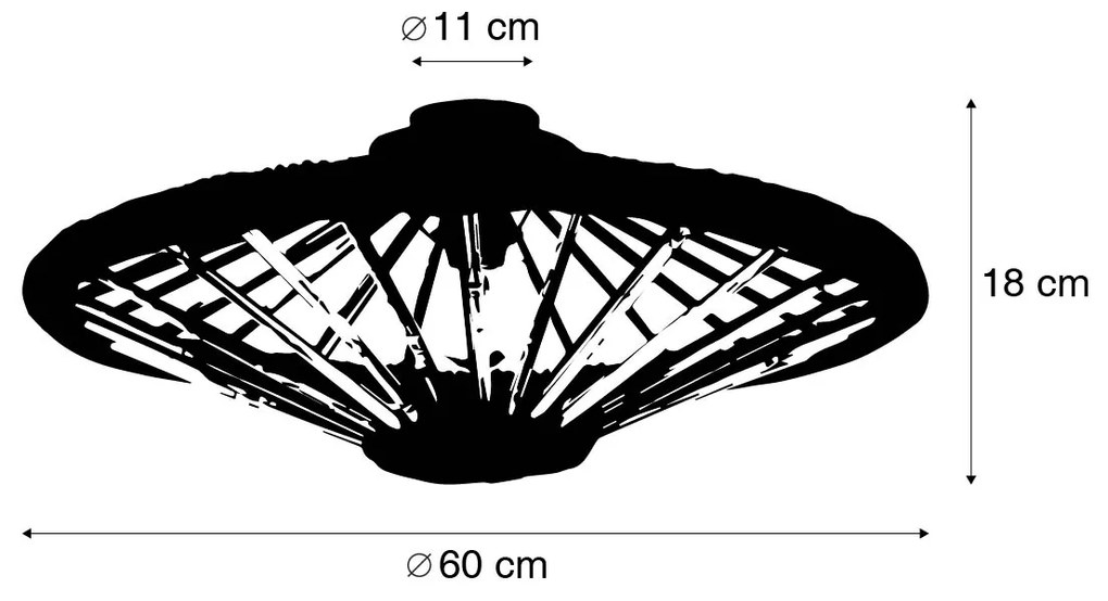Ориенталски таванен аплик бамбук с черно 60 см - Evalin