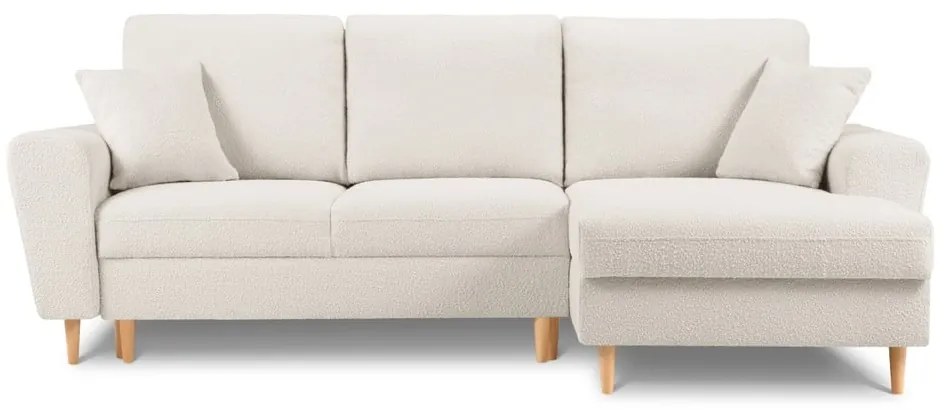 Бежов разтегателен ъглов диван с място за съхранение от прежда с примки от букле (десен ъгъл) Kyoto – Cosmopolitan Design