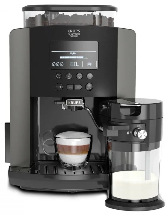 Кафеавтомат Krups Arabica Latte EA819E10, 1450W, 15 bar, 1.7 l, LCD, 5 програми, 3 функции, 3 настройки за темп. и аромат, Milk Comfort / One Touch Cappuccino, Черен