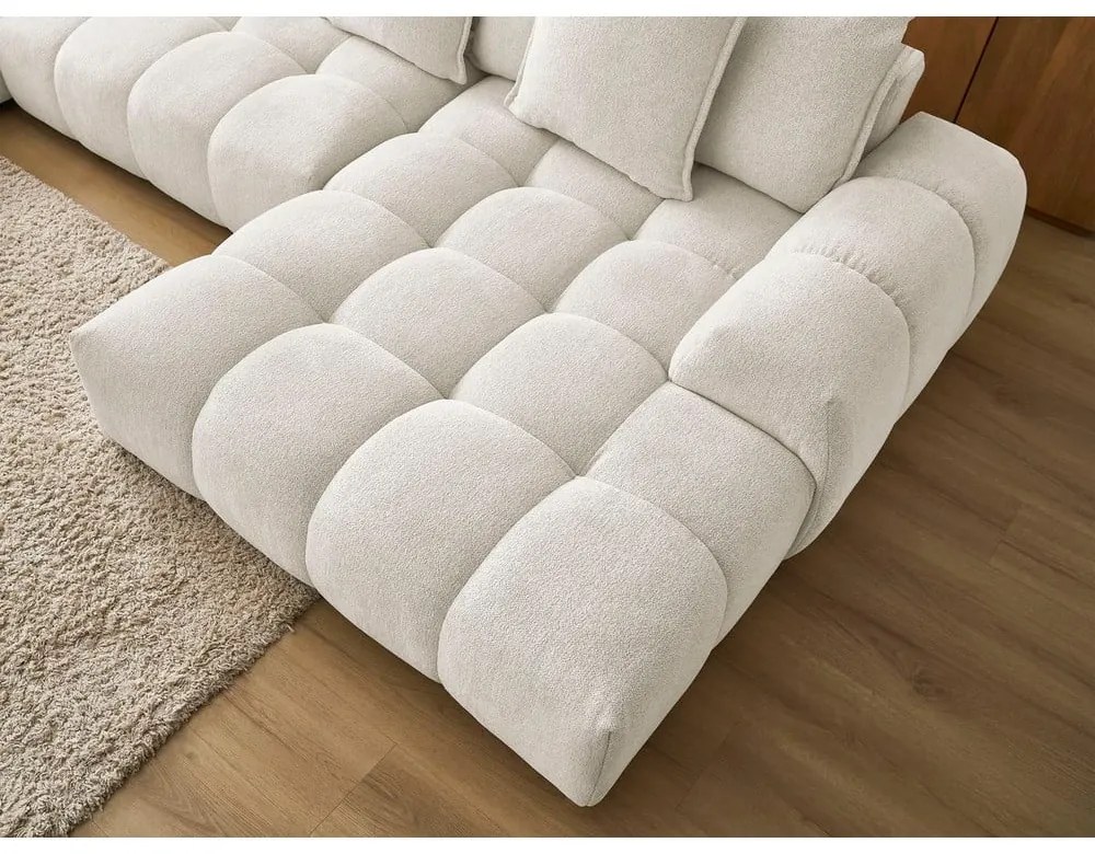 Бял шенилов сгъваем/с място за съхранение ъглов диван (ляв ъгъл/U форма) Everest – Bobochic Paris