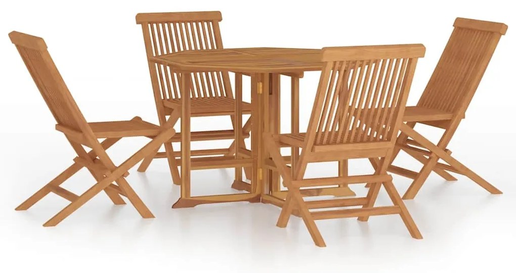 3096573 vidaXL Сгъваем трапезен комплект за открито 5 части тиково дърво масив