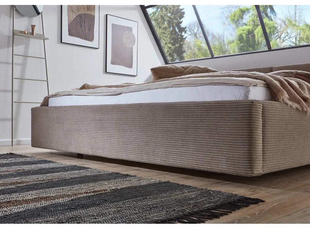 Светлокафяво двойно легло 160x200 cm тапицирано без ламелно дъно Cube – Meise Möbel