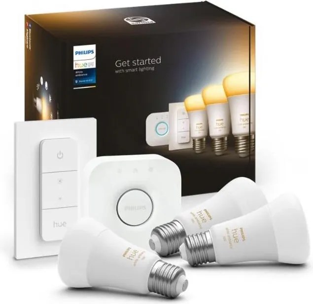 Стартов комплект Philips Hue WA 3xE27/11W 2200-6500K + Hue Bridge и димерен превключвател