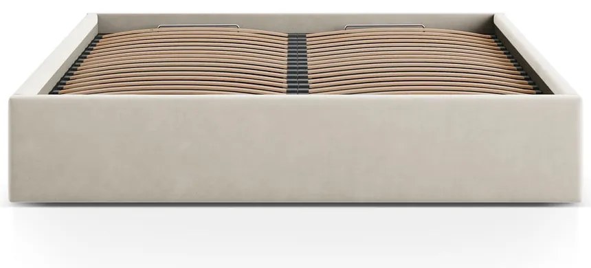Бежово двойно легло 160x200 cm тапицирано с място за съхранение/без табла с включена подматрачна рамка Susan – Micadoni