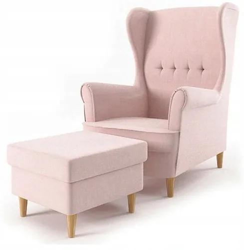 Удобен розов фотьойл с табуретка