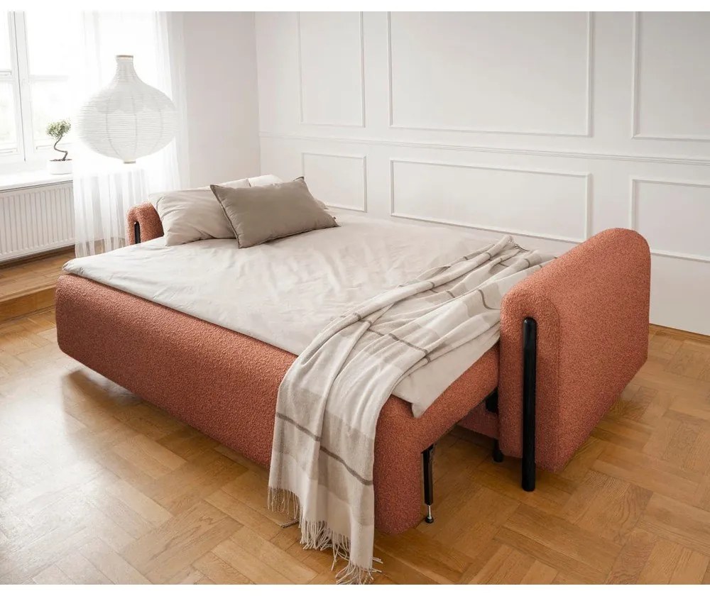 Теракотен разтегателен диван с място за съхранение от букле 244 cm Arcadova – ELTAP