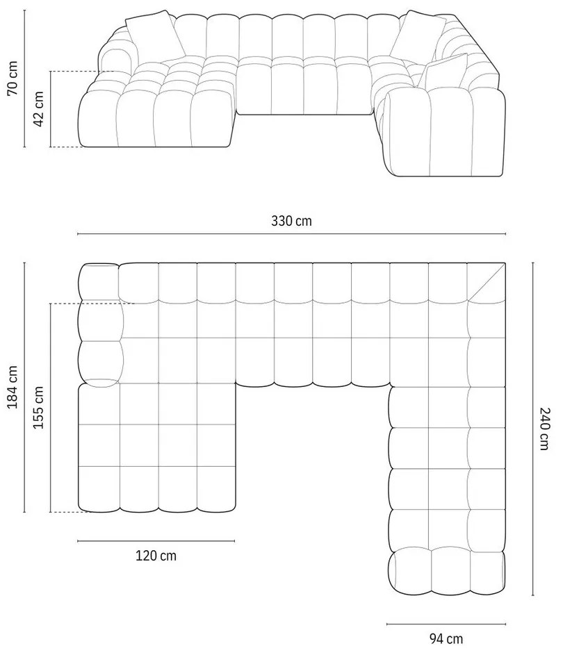 Зелен шенилов ъглов диван (десен ъгъл/U форма) Treno – Cosmopolitan Design