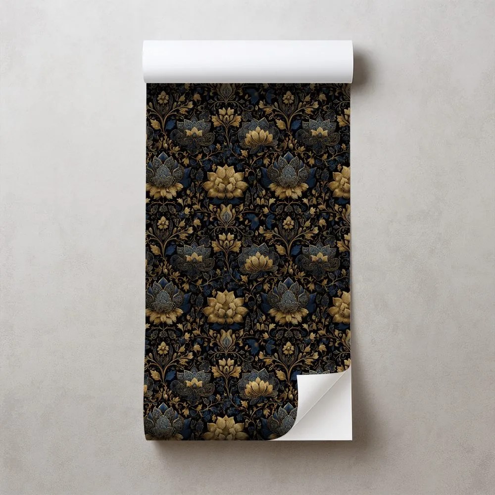 Самозалепващ фототапет – Златни цветя на тъмен фон