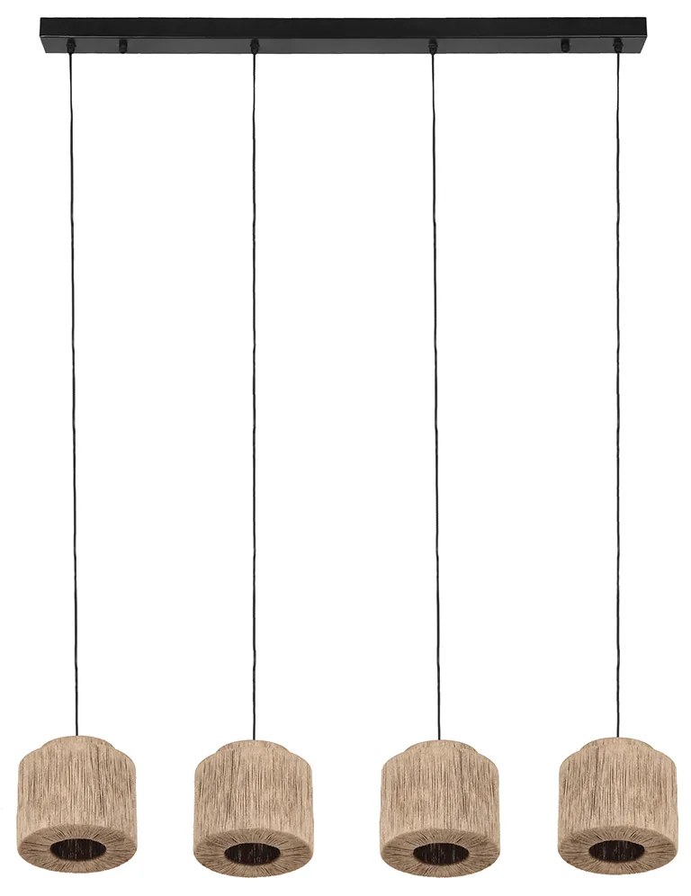 Japandi висяща лампа черна с кафяво въже 4 светлини - Smilla