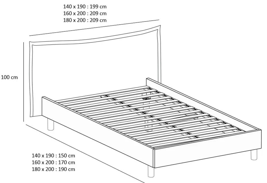 Светлосиво/естествено двойно легло с решетка 160x200 cm Charlie - Bobochic Paris