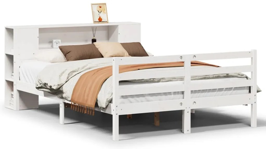 3322198 vidaXL Легло с етажерка за книги, без матрак, 135x190 см, бор масив