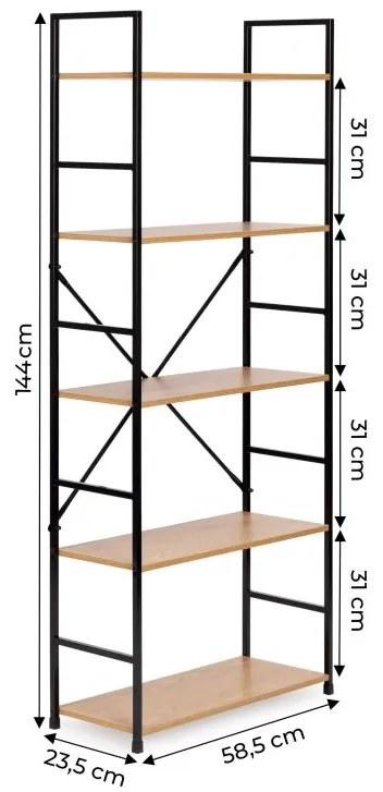 Дървен рафт с метална рамка и 5 рафта