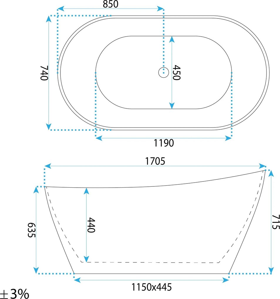 Свободностояща акрилна вана Lusso Slim 170