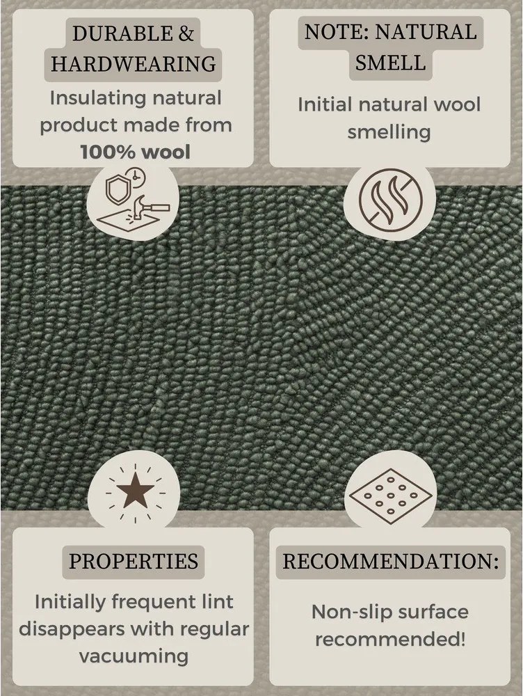 Тъмнозелен ръчно изработен вълнен кръгъл килим ø 120 cm Calmio – Hanse Home