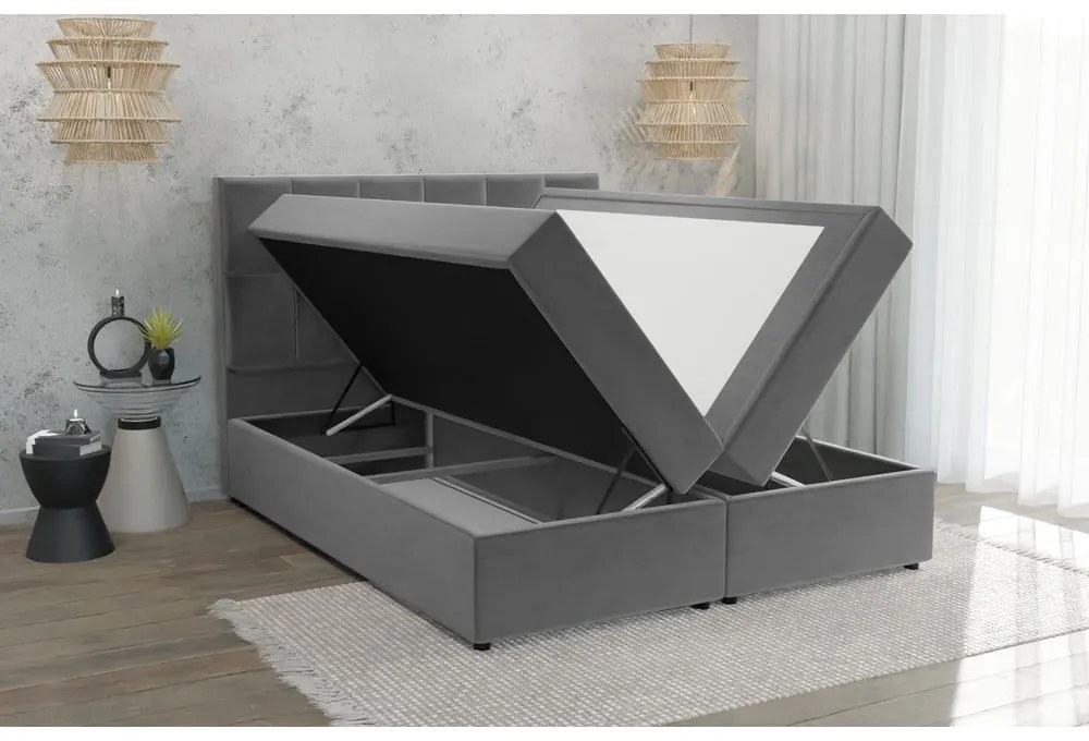 Сиво боксспринг легло 180x200 cm с място за съхранение Flip – Ropez