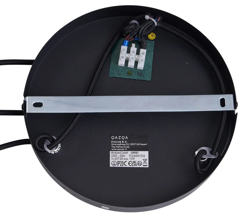 Модерен висящ полилей черен с димно стъкло 3-светлинен - Dame