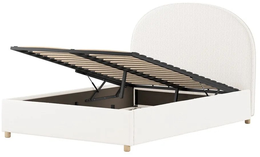 Бяло тапицирано двойно легло с място за съхранение с включена подматрачна рамка 140x200 cm Moon – Vipack