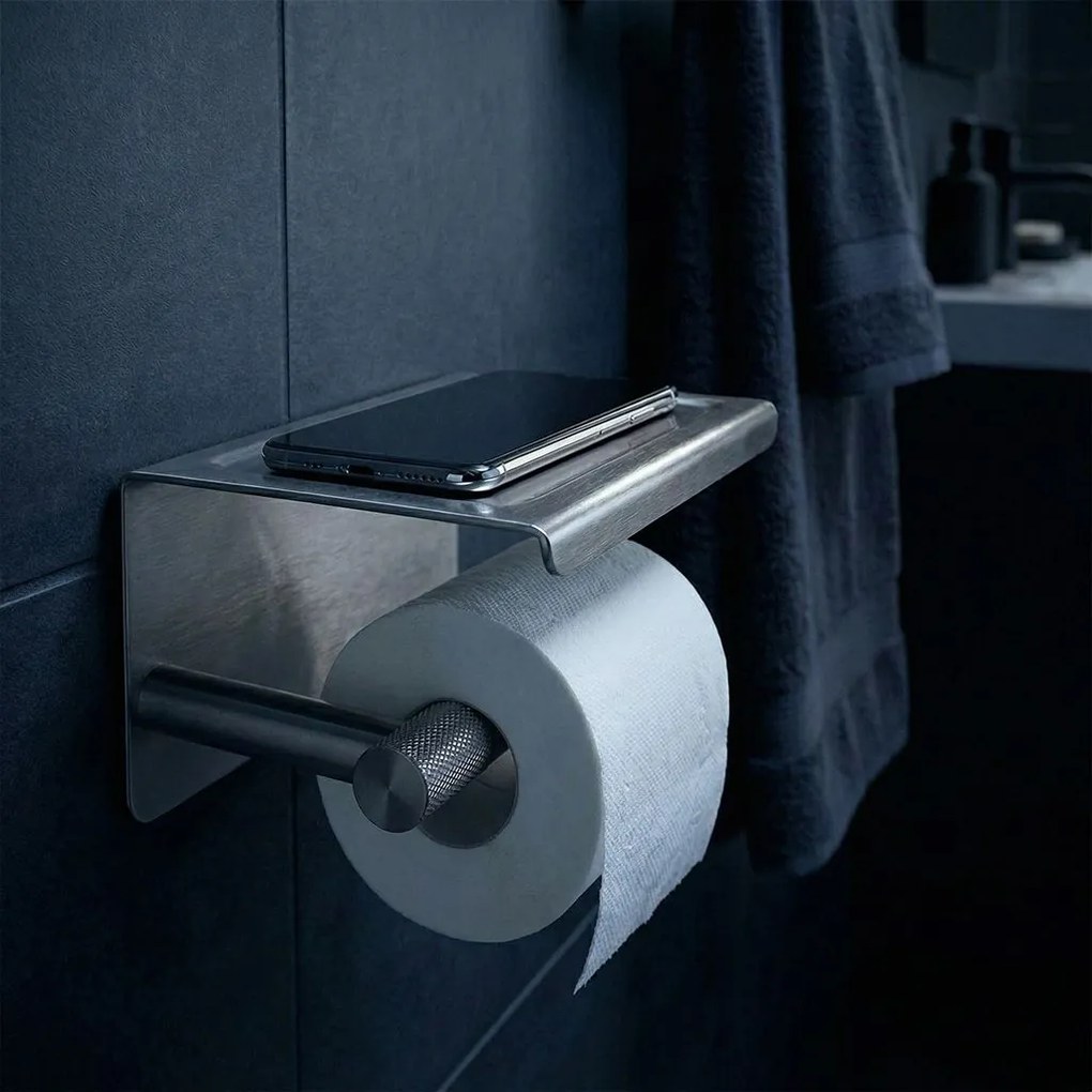 Държач за тоалетна хартия с етажерка 6613 Modern Nickel Brush
