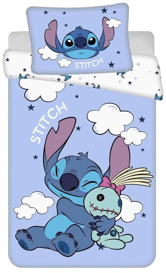Синьо памучно детско спално бельо за детско креватче 100x135 cm Lilo &amp; Stitch "Clouds" – Jerry Fabrics