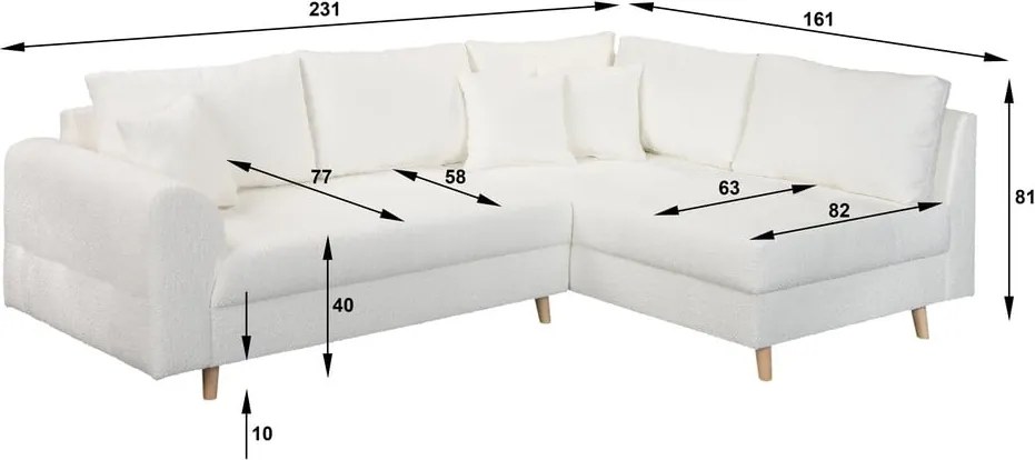 Бял ъглов диван от плат букле (десен ъгъл) Ariella - Ropez