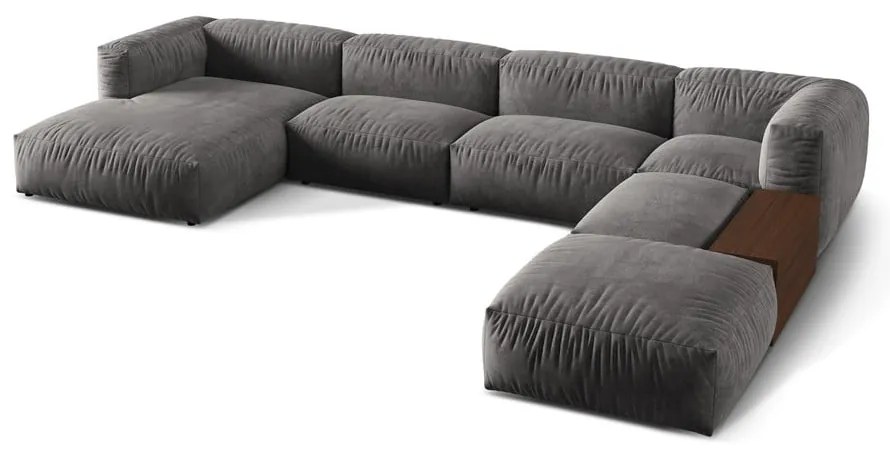 Сив кадифен модулен ъглов диван (десен ъгъл/U форма) Martina – Micadoni
