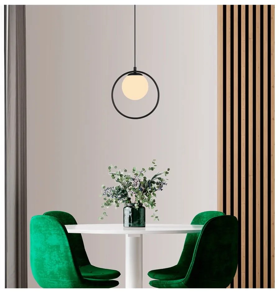 Черна метална висяща лампа със стъклен абажур ø 15 cm Ates - Squid Lighting