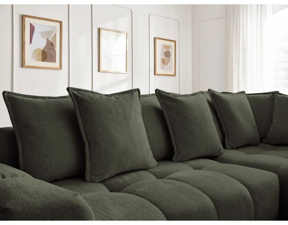 Зелен шенилов сгъваем/с място за съхранение ъглов диван (десен ъгъл/L форма) Everest – Bobochic Paris