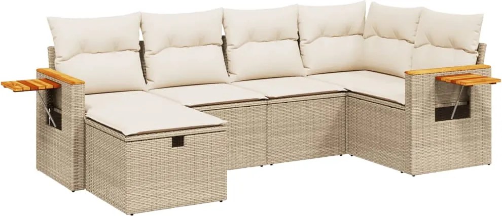 3265517 vidaXL Градински диван с възглавници, 6 части, бежов полиратан