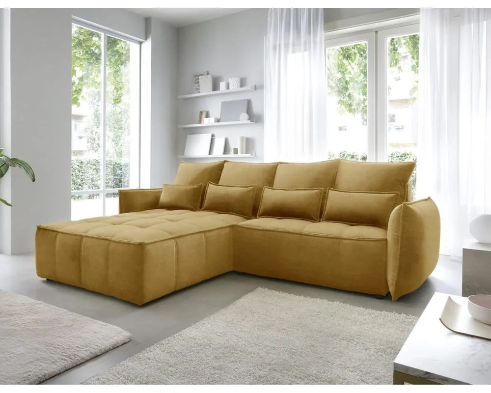 Жълт кадифен разтегателен ъглов диван с място за съхранение (ляв ъгъл) Campo – ELTAP