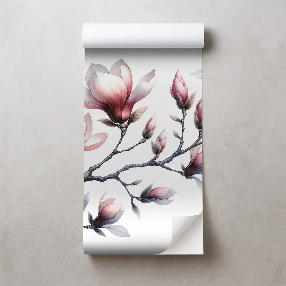 Самозалепващ фототапет – Нежни магнолии на бял фон