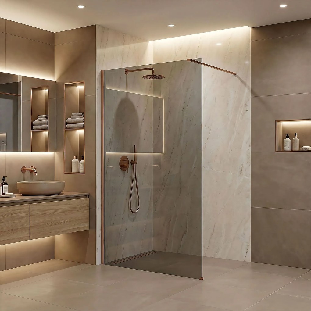 Параван за душ Rea Flexi Grey / Brush Copper 80