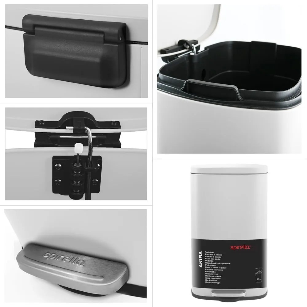 Стоманено кошче за боклук с педал в матово бял цвят 50 l Akira – Spirella