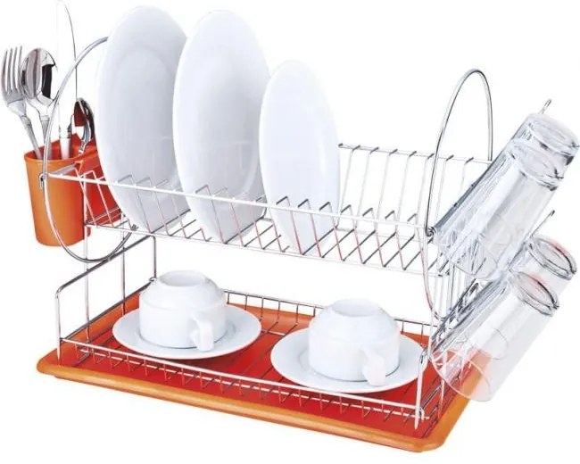 G-Сушилник за чинии на 2 етажа, оранжев (71021S-1-O)